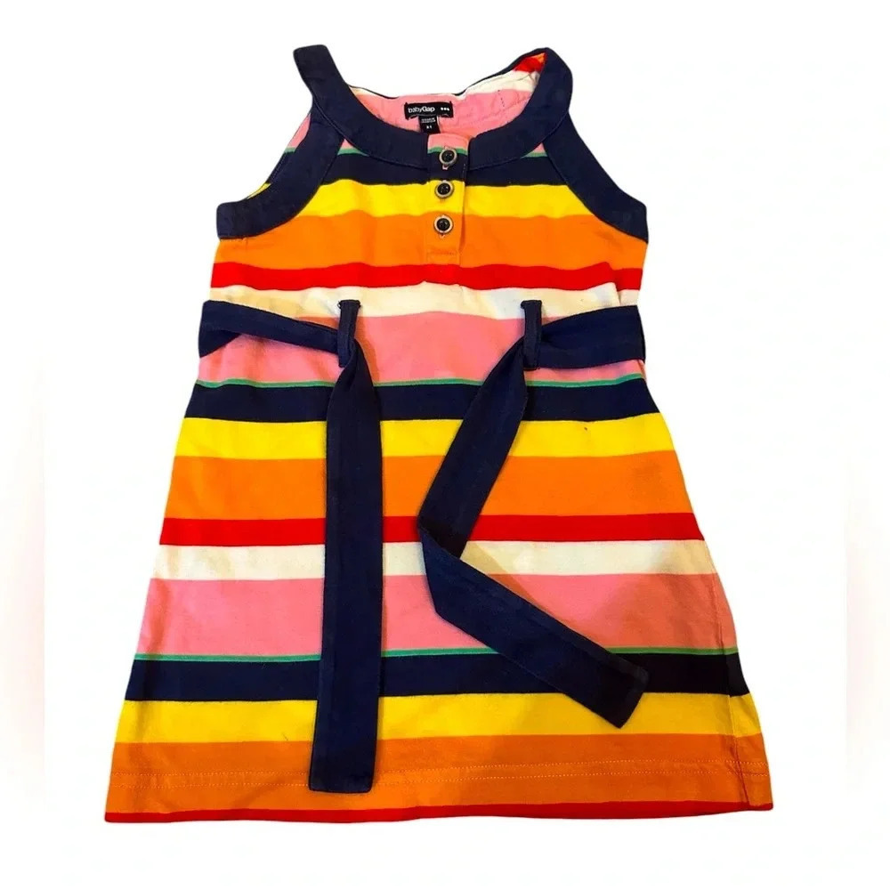 BabyGap Rainbow Stripe Belted Tank Dress Toddler Girls Size 2T